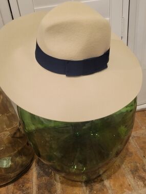 Brixton Cream Felt Hat with Navy Inner Trim
